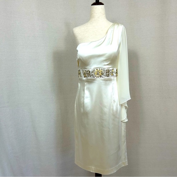 NWOT CHETTA B. Evening One Shoulder White Satin Dress Size 6